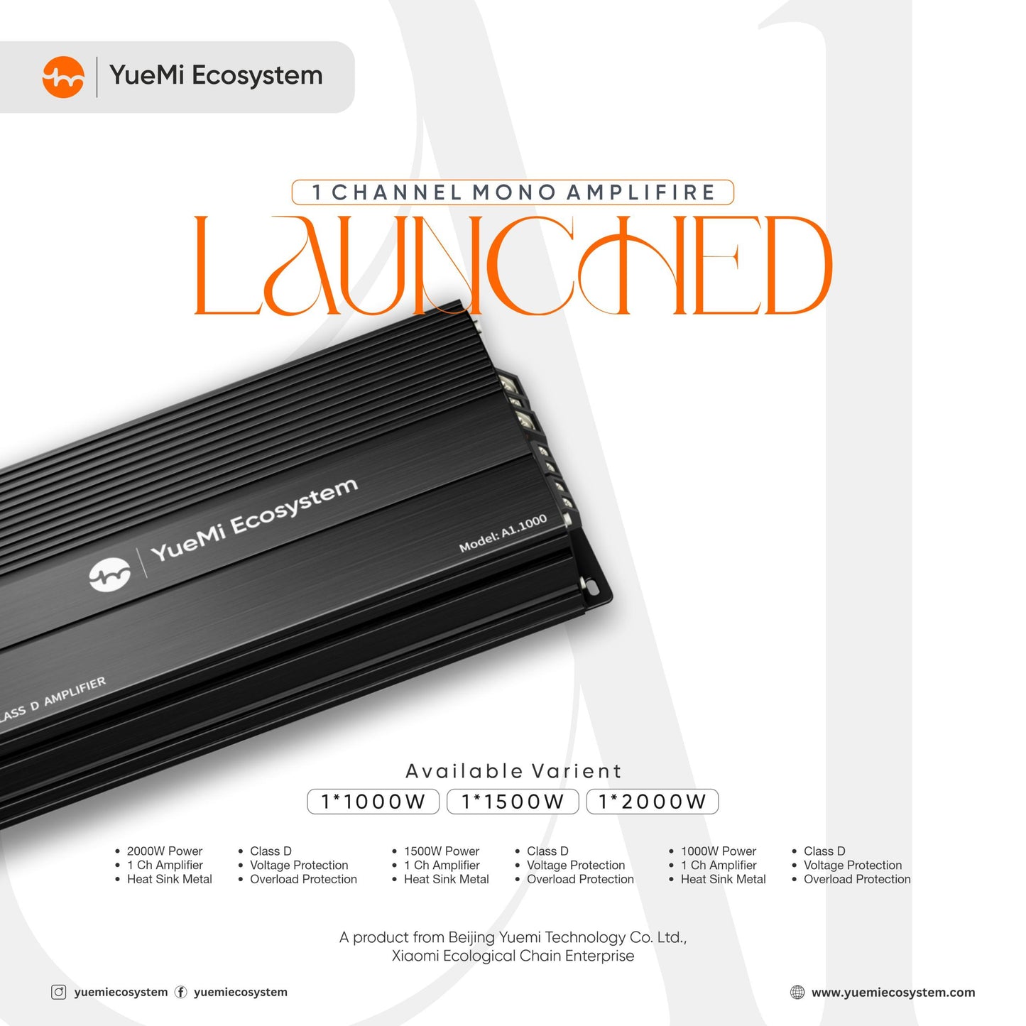 YueMi Ecosystem 1 Channel Amplifier A1 (1*1500W)