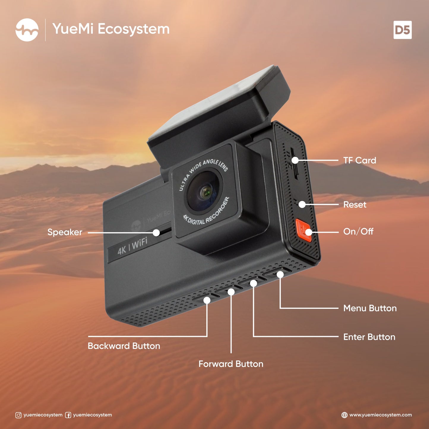 YueMi D5 2CH WiFi 4K DashCam(Mobile APP Control) 24H Monitor