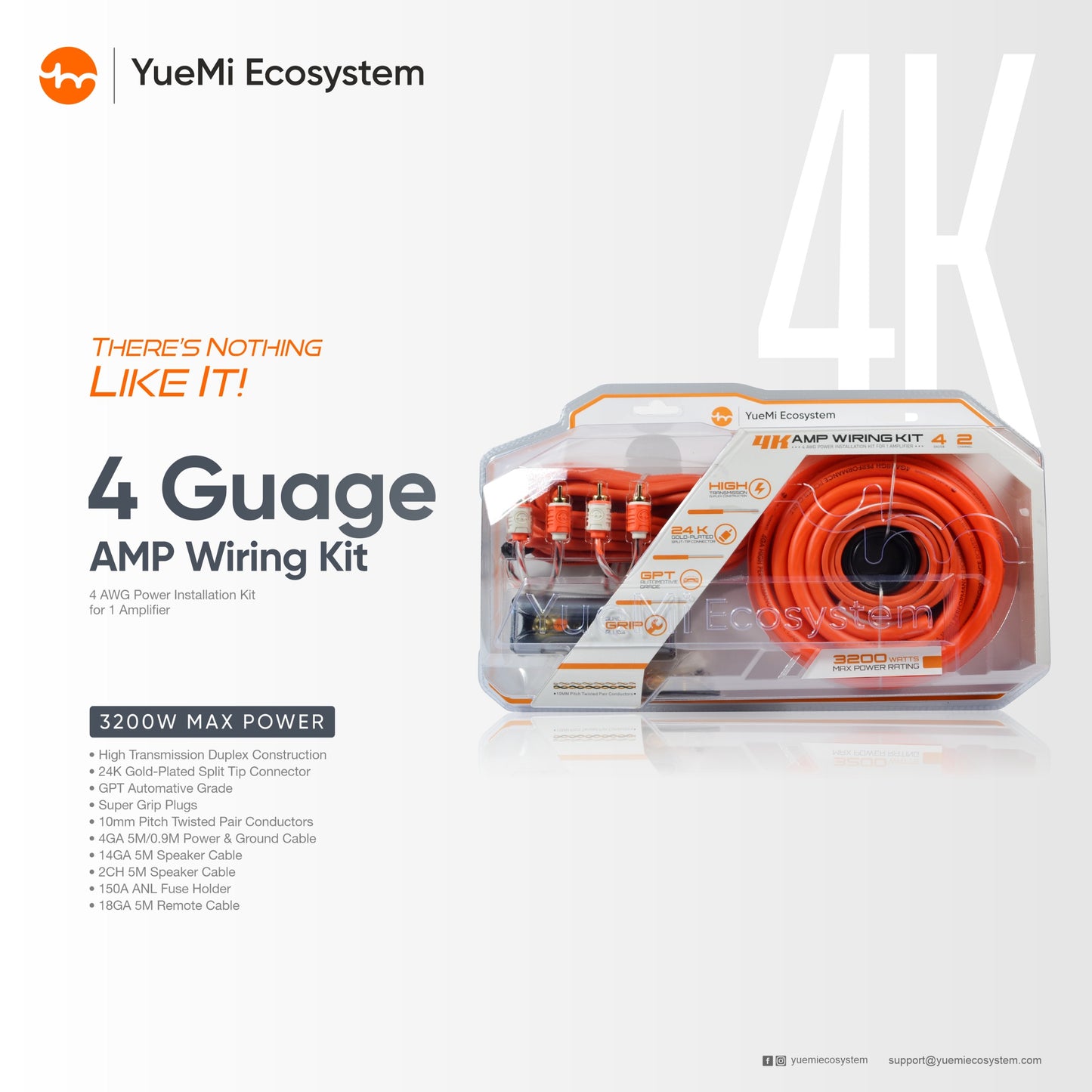 Yuemi 4K 4 Gauge Amplifier Wiring Kit
