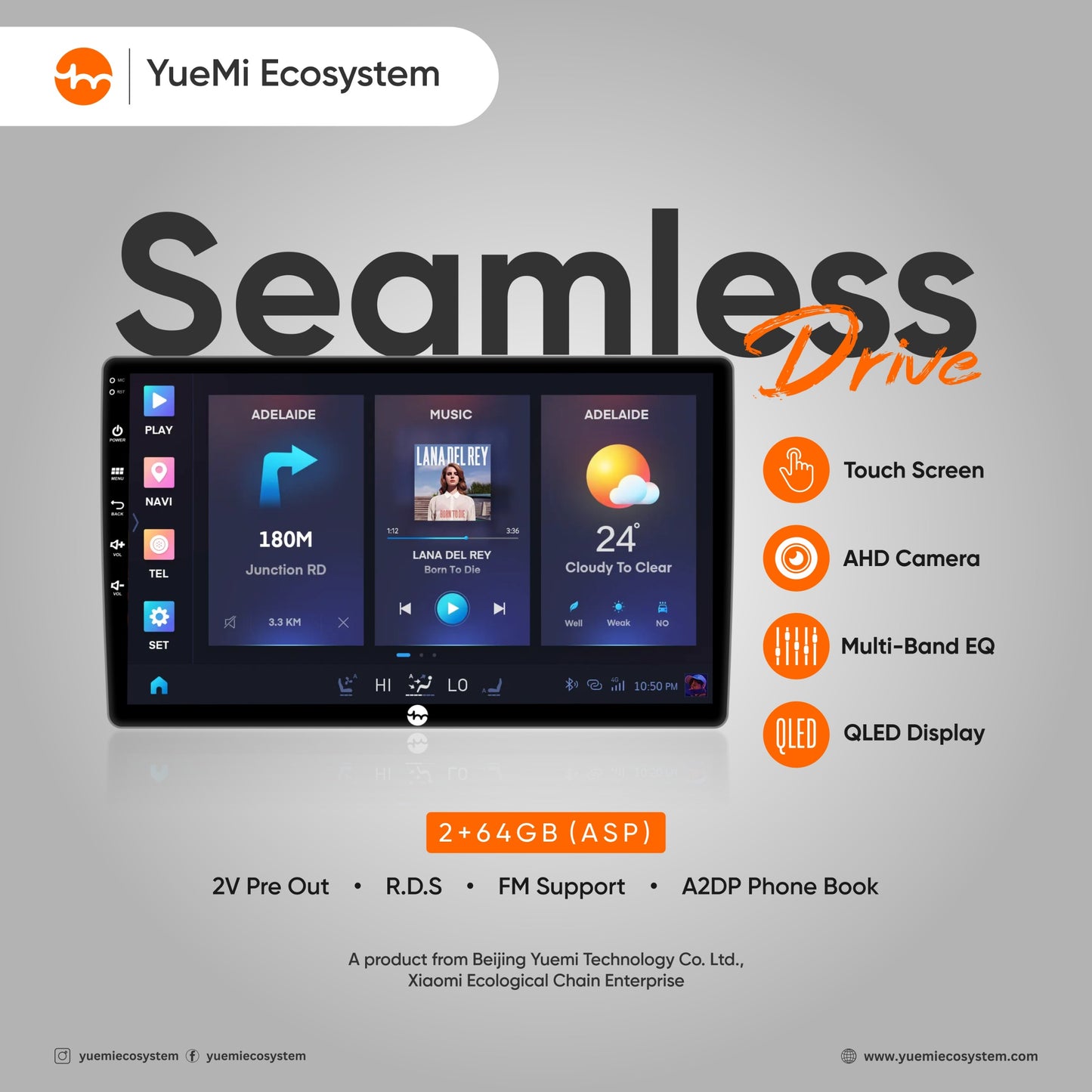 Yuemi E1 2GB+64GB Multimedia Player with CarPlay AndroidAuto DDR 2GB(DDR4)