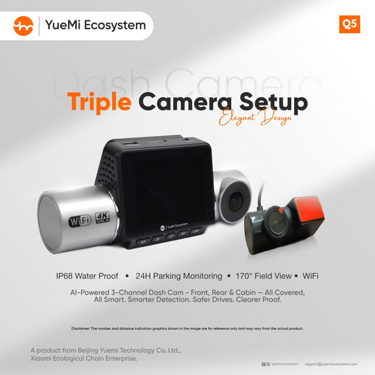 Q5-Yuemi Ecosystem WiFi 3CH 4K Dash Camera with Ai Control HDR(2K+1K+1K)