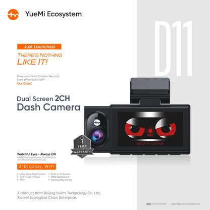 D11-Dual Screen 2 CH Dash Camera with Ai Control