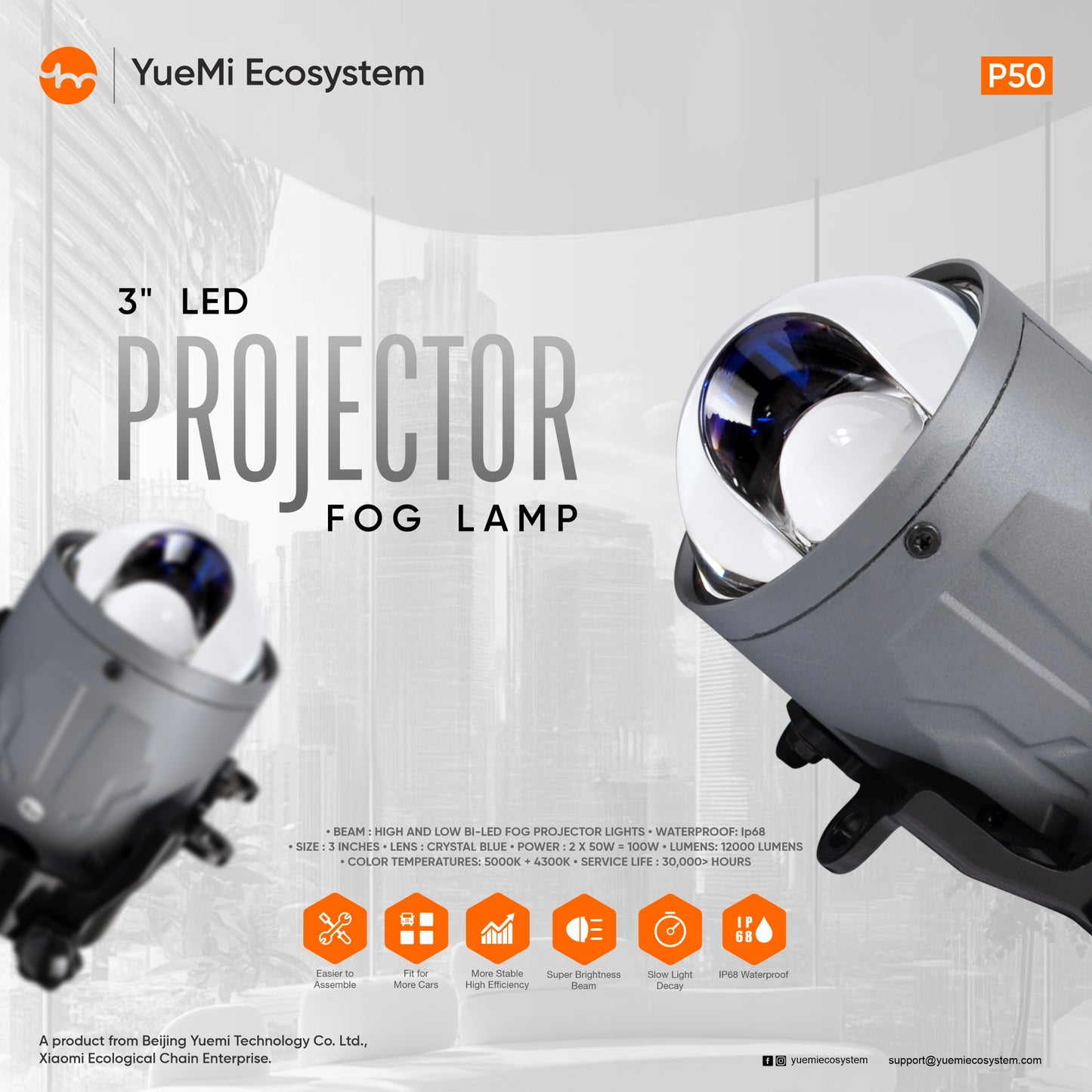 Yuemi P50 3" LED Projector Fog Lamp
