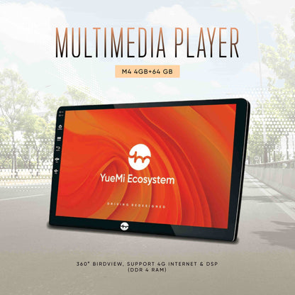 YueMi M4 4GB+64 GB Multimedia Player with 360° Birdview, Support 4G Internet & DSP (DDR 4 RAM)